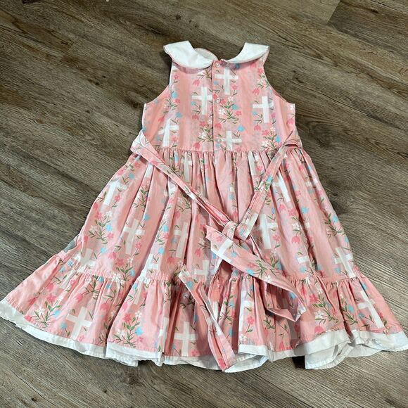 Eleanor Rose Girls 7-8 Years Easter Dress Pink Cross Floral Collar Sleeveless - Picture 4 of 4
